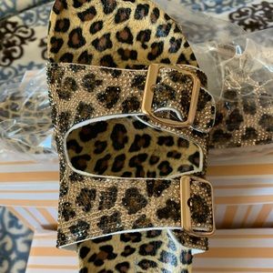 Wild Diva Lounge Rhinestone Leopard Slide Sandals